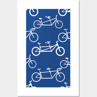 Tandem types pattern - white on blue Posters and Art